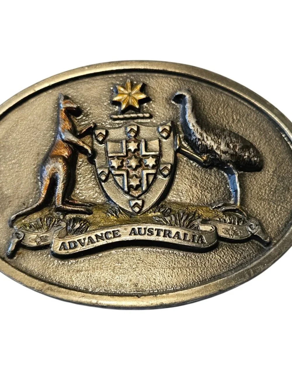 Leffler Melbourne Australia Coat of Arms Belt Buckle Oval Advance Australia